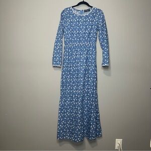 Scarlet Darkness Blue Floral Cottagecore Long Sleeve Maxi‎ Dress